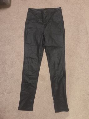 Shinestar Black Leather Denim Skinny Pants